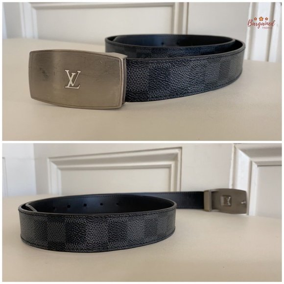 Authentic Louis Vuitton Black Damier Graphite Suntulle LV CUT Buckle Belt 85/34 - Picture 10 of 13